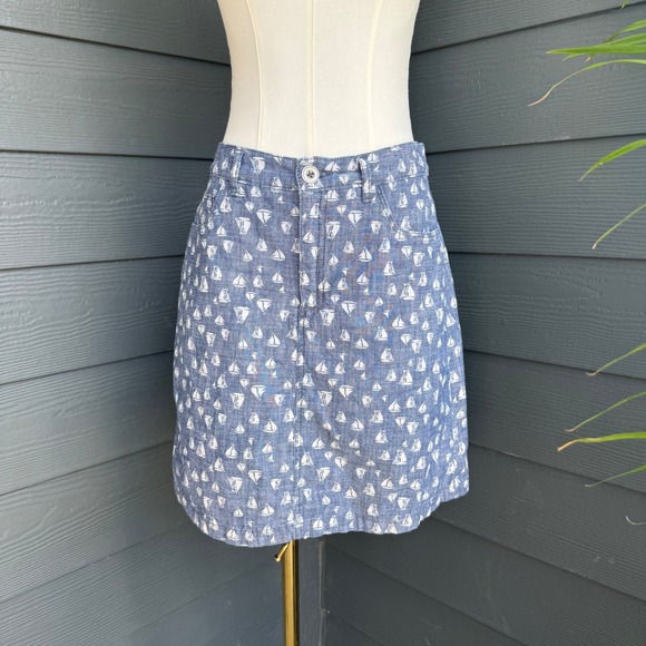 croft & barrow Dresses & Skirts - Croft & Barrow Sailboat Print Chambray Skirt‎ Cotton Stretch Size 4 Coastal